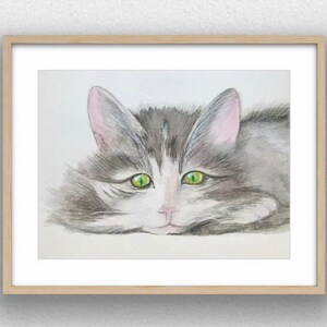 cat art print pet prints watercolor cat painting, cute animals, cat poster cat portrait digital prints download wall art, canvas home decor image 2