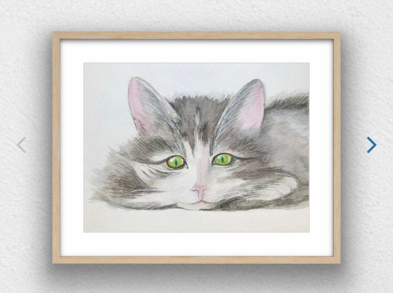 cat art print pet prints watercolor cat painting, cute animals, cat poster cat portrait digital prints download wall art, canvas home decor image 2