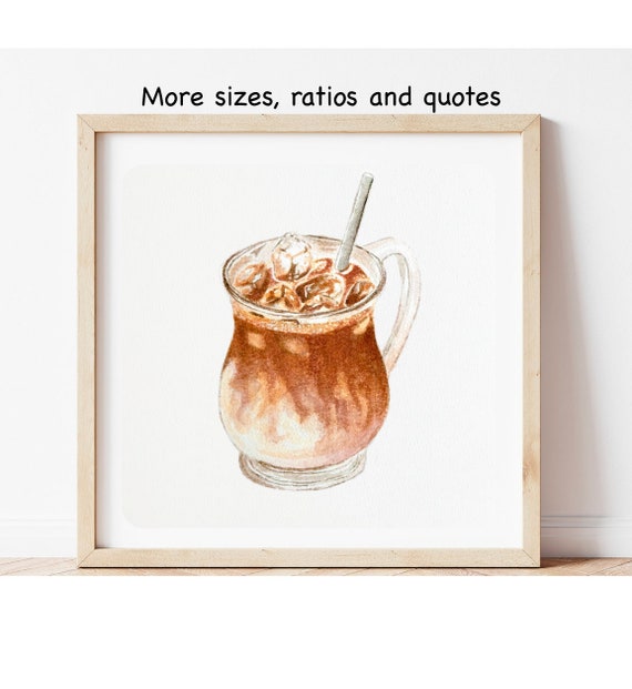 Coffee art print ice latte coffee poster iced coffee painting coffee quote coffee wall art home decor instant digital download