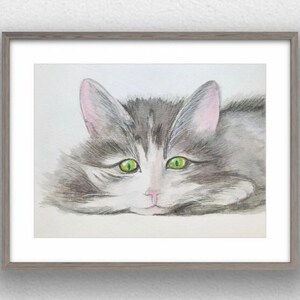 cat art print pet prints watercolor cat painting, cute animals, cat poster cat portrait digital prints download wall art, canvas home decor image 6