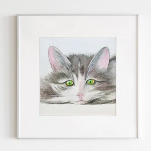 cat art print pet prints watercolor cat painting, cute animals, cat poster cat portrait digital prints download wall art, canvas home decor image 1