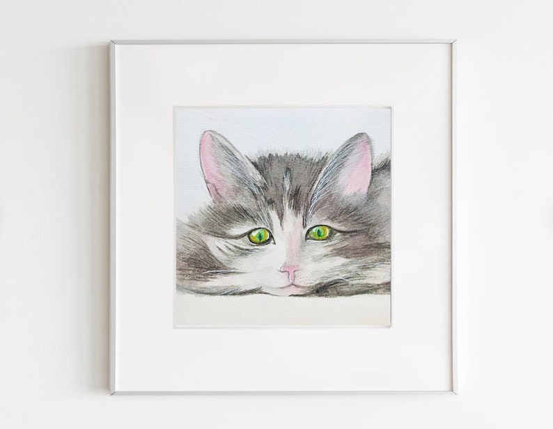 cat art print pet prints watercolor cat painting, cute animals, cat poster cat portrait digital prints download wall art, canvas home decor image 1