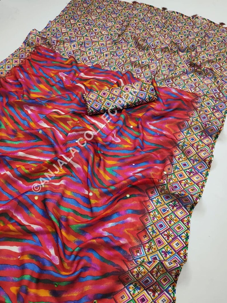 Jute Cotton Saree,Digital Printed Saree with unstitched Contrast blouse,Cotton Saree,Handloom Saree
