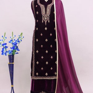 Pakistani Embroidered Red Velvet Kurta pant Set Partywear, Winter Velvet Salwar Kameez, Designer Velvet Suit, Wedding wear Free shiping image 8
