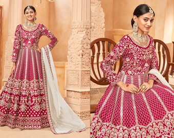 Royal Red Heavy Embroidery Worked Anarkali Suits  Pakistani Indian Wedding Party Wear Heavy Embroidery Long Anarkali Dress