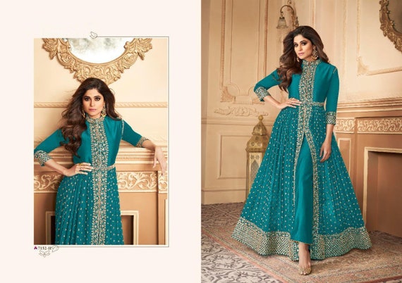 Pure Viscose Georgette Drape style long gown with hand Embroidery work –  siyarasfashionhouse