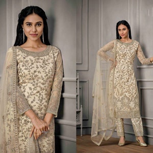 Latest Pakistani Dresses, Punjabi Suit Brocade Banarasi Silk Kurta Salwar Suit  Women Wear Kurti Pant Set Formal Indian Outfit 