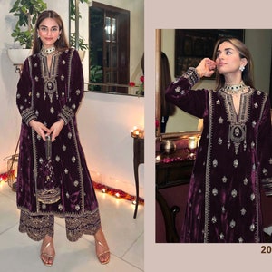 Pakistani Embroidered Red Velvet Kurta pant Set Partywear, Winter Velvet Salwar Kameez, Designer Velvet Suit, Wedding wear Free shiping C-3