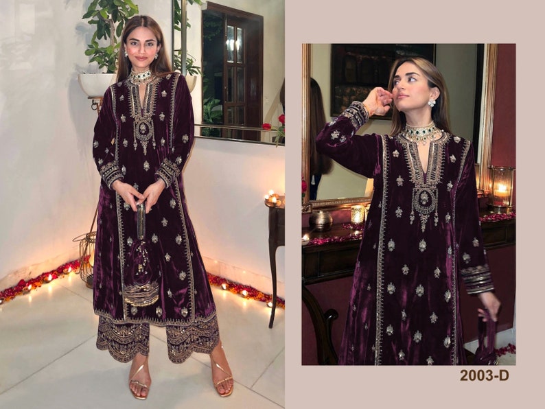 Pakistani Embroidered Red Velvet Kurta pant Set Partywear, Winter Velvet Salwar Kameez, Designer Velvet Suit, Wedding wear Free shiping C-3