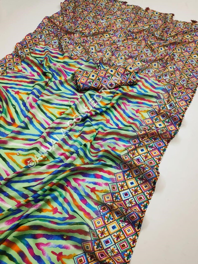 Jute Cotton Saree,Digital Printed Saree with unstitched Contrast blouse,Cotton Saree,Handloom Saree