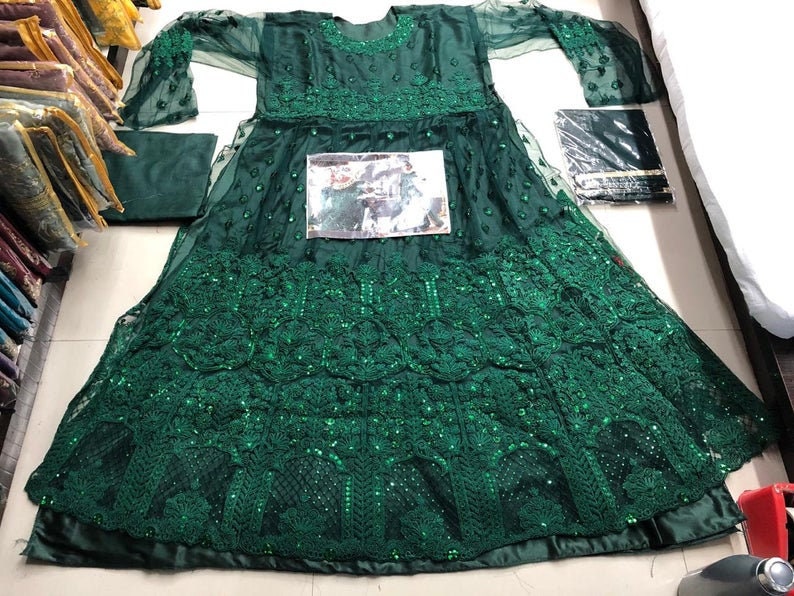 Green Heavy Net Anarkali GownReady To Wear DressSpecial For | Etsy