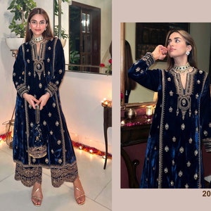 Pakistani Embroidered Red Velvet Kurta pant Set Partywear, Winter Velvet Salwar Kameez, Designer Velvet Suit, Wedding wear Free shiping C-2