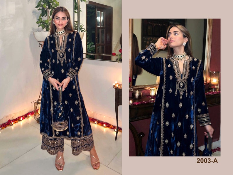 Pakistani Embroidered Red Velvet Kurta pant Set Partywear, Winter Velvet Salwar Kameez, Designer Velvet Suit, Wedding wear Free shiping C-2