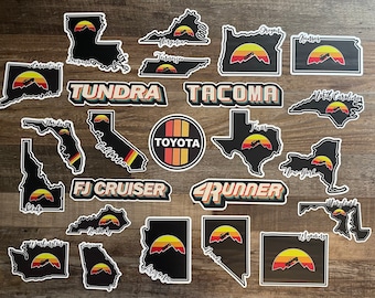 Toyota retro state stickers decal **all states available** for 4runner, Tacoma, Tundra, Land Cruiser, FJ Cruiser