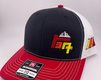 TEQ mountain scene Hat Custom Embroidered Trucker Hat: Richardson 112 Snapback