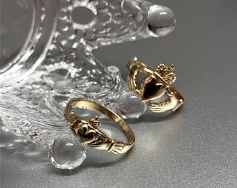 80s Claddagh Rings Vintage 9ct Gold Crowned Heart