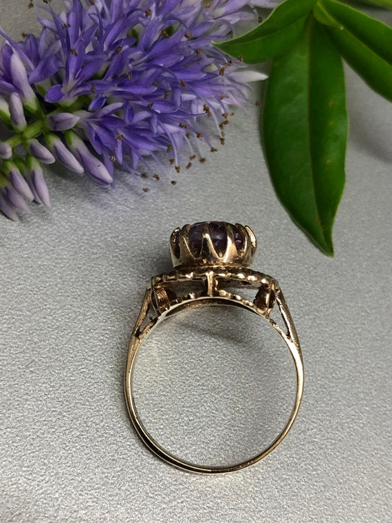 1970s Amethyst Ring Vintage 9ct Gold Diamond Cut … - image 7