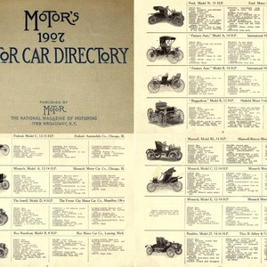 May include: A black and white page from a 1907 Motor Car Directory magazine. The page features a list of car models and manufacturers, including Federal, Monarch, The Jewel, Reo Rambler, and Rambler. Each entry includes the model name, horsepower, and a brief description of the car's features.