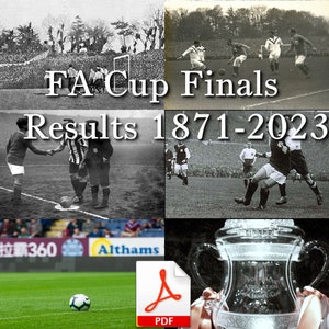 List of All FA Cup Final results from 1871 to 2023 - PDF includes dates, teams, results & scorers.