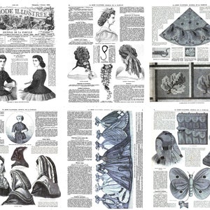 La Mode illustrée 1865 Revista vintage de moda y estilo de vida para damas. Colección de enero a octubre, 44 números, más de 390 páginas, archivos PDF.