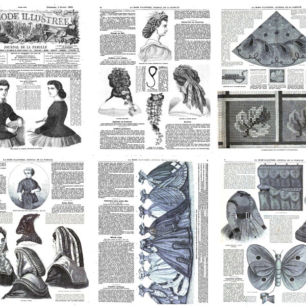 La Mode illustrée 1865 Vintage Ladies Lifestyle and Illustrated Fashion Magazine. Jan to October collection, 44 issues, 390 + pages, PDFs.