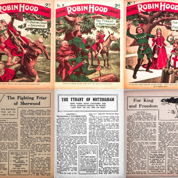 Folletos de la biblioteca Aldine Robin Hood - Historias vintage de Robin Hood de la década de 1920, bosque de Sherwood, maid marion, little john, 17 números, PDF