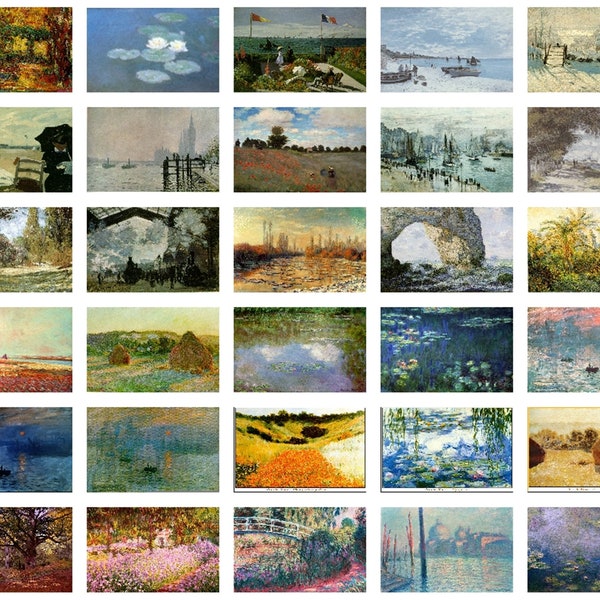 Dolls House Printable Miniature Paintings - Claude Monet Collection, 42 paintings, 1:12 scale, Nature, Landscapes for printing & projects.