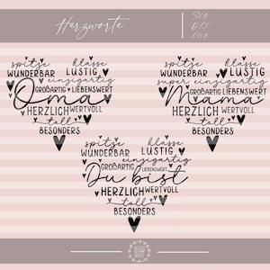 Herzworte Mama Oma Du bist Plotterdatei Muttertag Geschenk SVG DXF PNG Plotten Herz Beste Affirmation wunderbar einzigartig Danke Idee