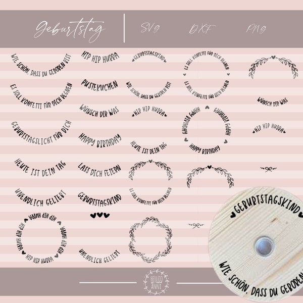Geburtstag SVG DXF PNG Plotterdatei für Teller Kerzenhalter Kerzenständer Geburtstagsteller Brettchen Geburtstagsbrettchen rund im Kreis