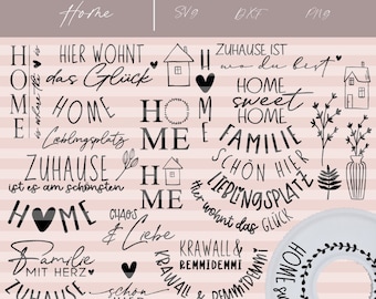 Plotter file Home SVG DXF PNG At home Plate round in a circle Beautiful here Favorite place Happiness lives here Home sweet home Candle plate