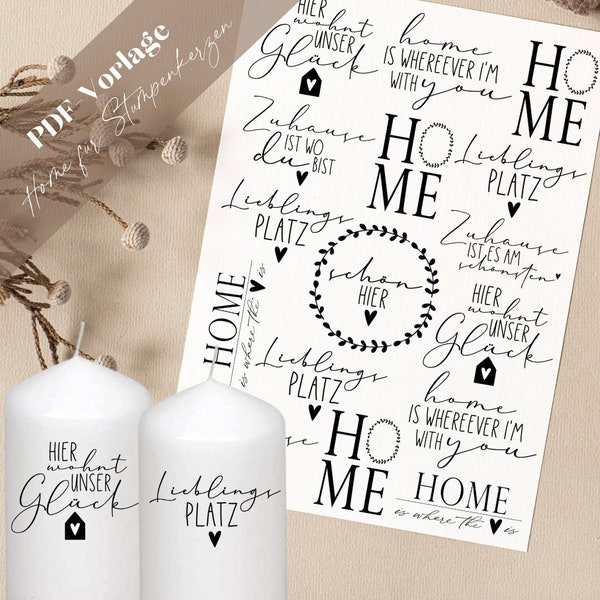 PDF Home for Pillar Candles Candle Tattoo Template Candle Sticker Happiness Lives Here Home Skandi Home Favorite Place Home XXL Large candle