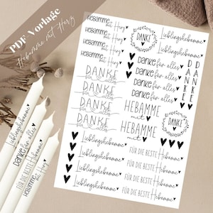 Hebamme mit Herz PDF Vorlage Kerzentattoo Kerzensticker Kerzen Beste Hebamme Lieblingshebamme Geschenkidee für Hebamme Geburt Kleinigkeit
