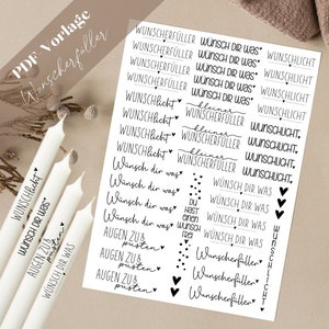 Wunscherfüller PDF Vorlage Kerzentattoo Kerzensticker Kerzen Gestalten Wunschlicht Augen zu und Pusten Geburtstag Geschenk Herzen für dich