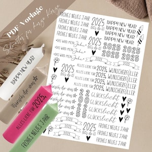 PDF Silvester für kurze Kerzen Vorlage Kerzentattoo Kerzensticker Happy New Year 2025 Wunderkerze Wunscherfüller  Frohes neues Jahr Party