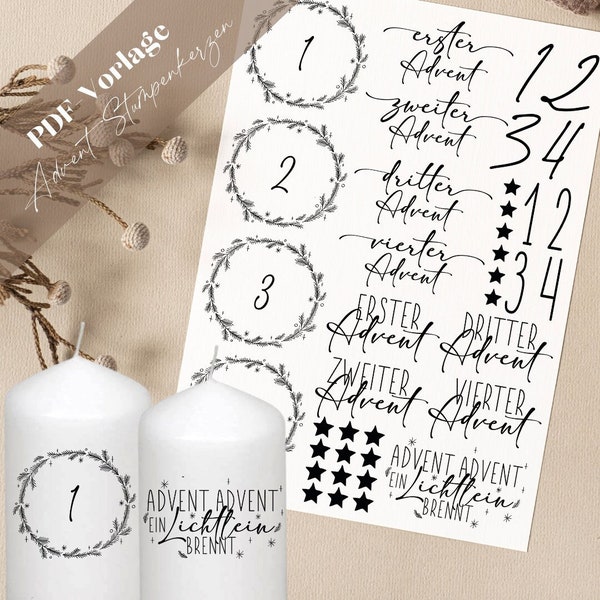 Advent PDF for pillar candles template candle tattoo Advent wreath candles design Advent calendar Christmas one two three four 1 2 3 4 XXL