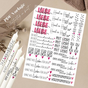 Bunter Valentinstag PDF Vorlage Kerzentattoo Kerzensticker Kerzen Schön, dass es dich gibt Für dich Liebe dich Herz Herzensmensch Du und ich