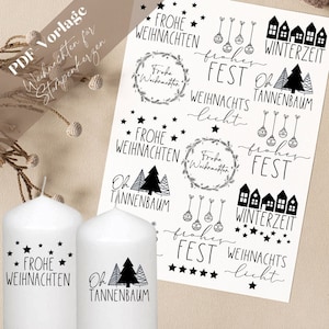 PDF Christmas Pillar Candles Candle Tattoo Template Candle Sticker Happy Holidays Christmas Tree Merry Christmas Christmas Light Winter Light Winter