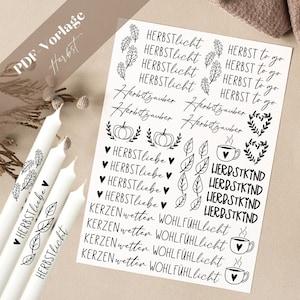 Autumn PDF Template Candle tattoo Candle stickers Candles design Autumn light Autumn love Autumn magic Autumn child Feel-good light Candle weather