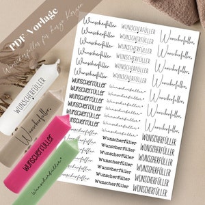 Wunscherfüller für kurze Kerzen PDF Vorlage Kerzentattoo Kerzensticker Kerzen Geburtstag Geschenk Taufe Hochzeit Freundin Deko Klötzchen