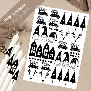 Christmas motifs PDF template candle tattoo candle sticker candles design merry christmas car christmas tree gnome gnome advent reindeer