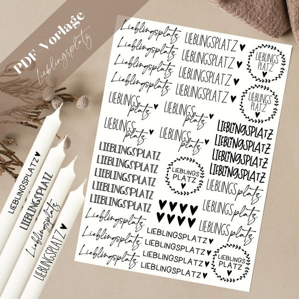 Favorite place PDF template candle tattoo candle sticker candles home house happiness skandi vase flower home sweet home gift craft DIY