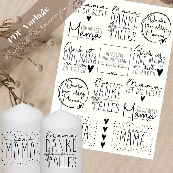 Mother's Day for pillar candles PDF candle tattoo template candle sticker for mom you are the best gift idea I love you thank you mom