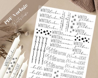 Winter Love Modèle PDF Bougie Tatouage Bougie Autocollant Bougies Joyeux Noël Magie d’hiver Rêve d’hiver Cadeau d’hiver Avent Lumière d’hiver