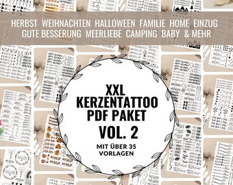 XXL PDF Kerzentattoo Paket VOL. 2 Bundle Kerzensticker Kerzen gestalten Weihnachten Herbst Advent Halloween Familie Geburtstag Geburt Baby