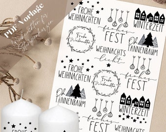 PDF Christmas Pillar Candles Candle Tattoo Template Candle Sticker Happy Holidays Christmas Tree Merry Christmas Christmas Light Winter Light Winter