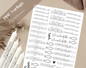 Communion PDF modèle bougie tatouage bougie autocollant bougies première communion communion bougie communion lumière sainte communion souhait accomplissement