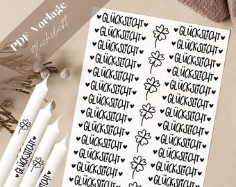 Glückslicht PDF Vorlage Kerzentattoo Kerzensticker Kerzen Gestalten Kleeblatt Viel Glück schaffst das das Geschenkidee Abschluss Prüfung