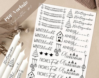 Christmas PDF Template Candle Tattoo Candle Sticker Candle Design Happy Holidays Advent Oh Christmas Tree Winter Magic Winter Light Christmas Tree