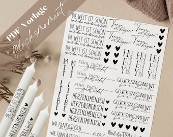 Momento de felicidad Plantilla PDF Tatuaje de vela Diseño de pegatina de vela Velas porque eres genial Baile fantástico bajo la lluvia Corazón Amor Idea de regalo