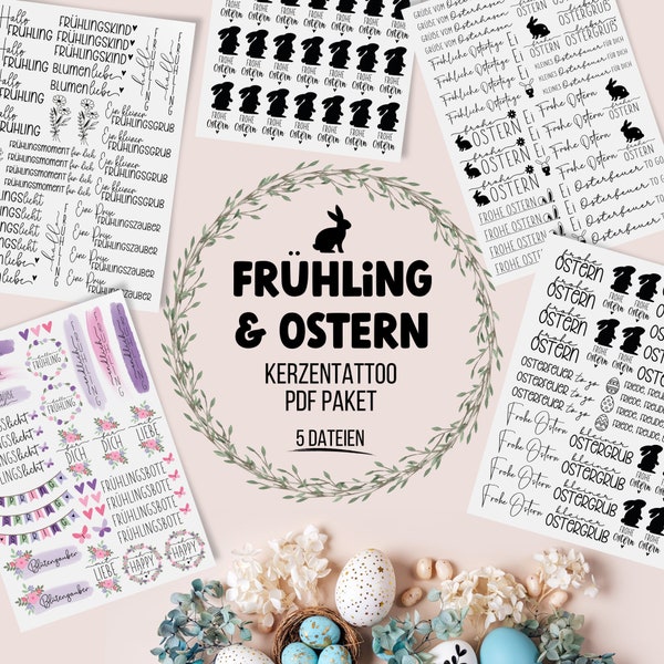 Ostern Frühling XXL PDF Kerzentattoo Paket Bundle Kerzensticker Osterhase Frohe Ostern Hallo Frühling Osterlicht Frühlingszauber Ostergrüße